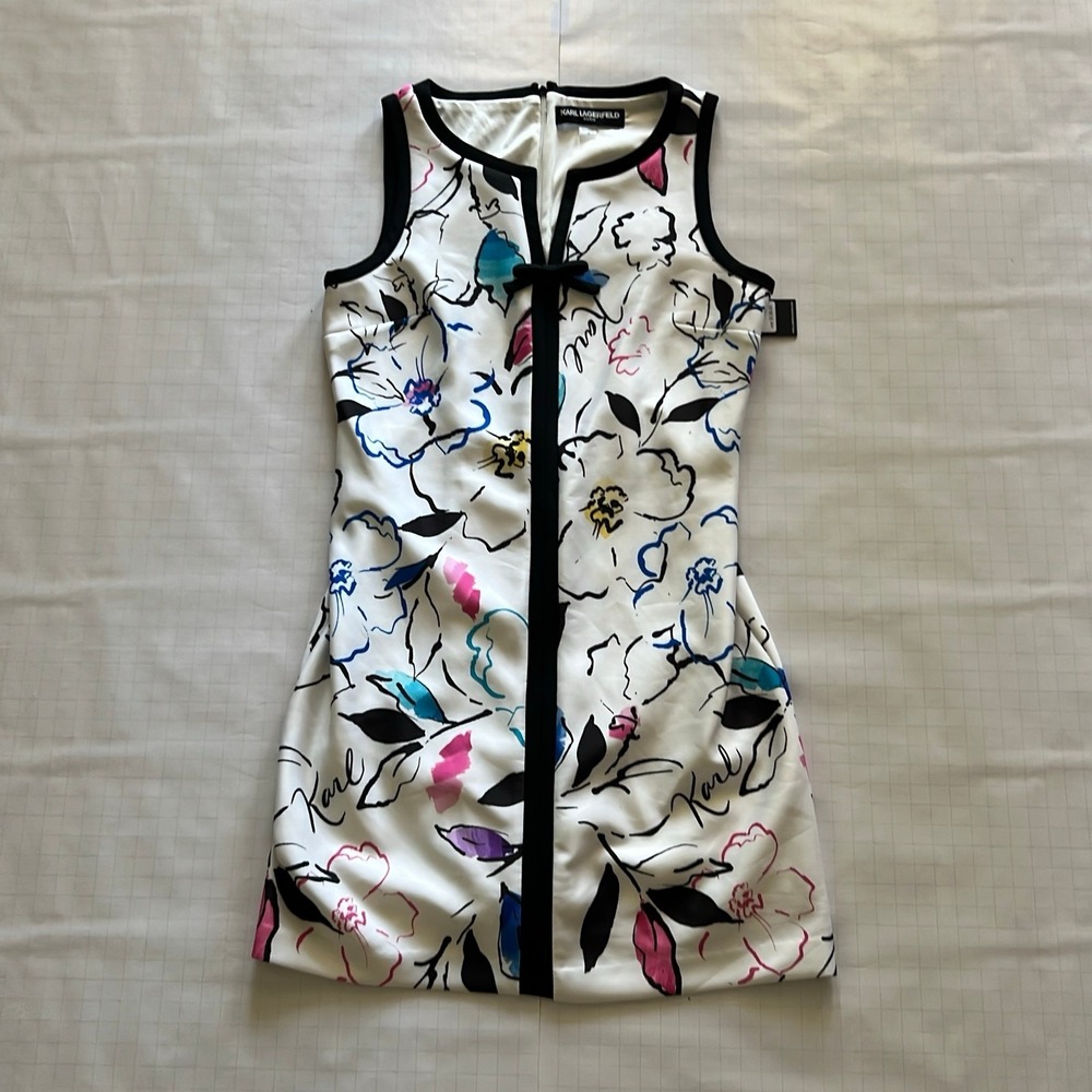 Karl Lagerfeld Paris Floral Print A-Line Dress Women's Size 8 Sleeveless NWT